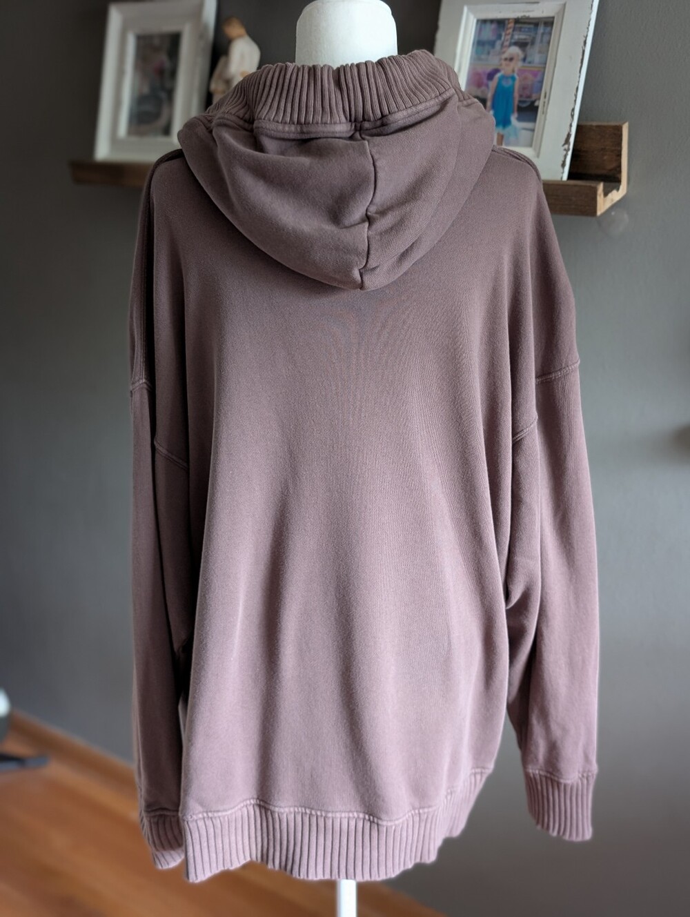 Aerie Large Mocha Brown Oversized Slouchy V-Neck Hooded Sweatshirt Lounge - Picture 3 of 5